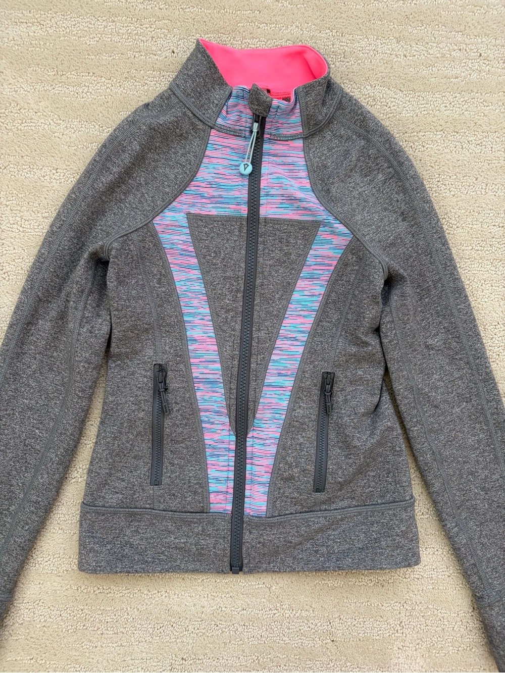 Ivivva Girl’s Gray Active Zip-Up Jacket with Pink Accent